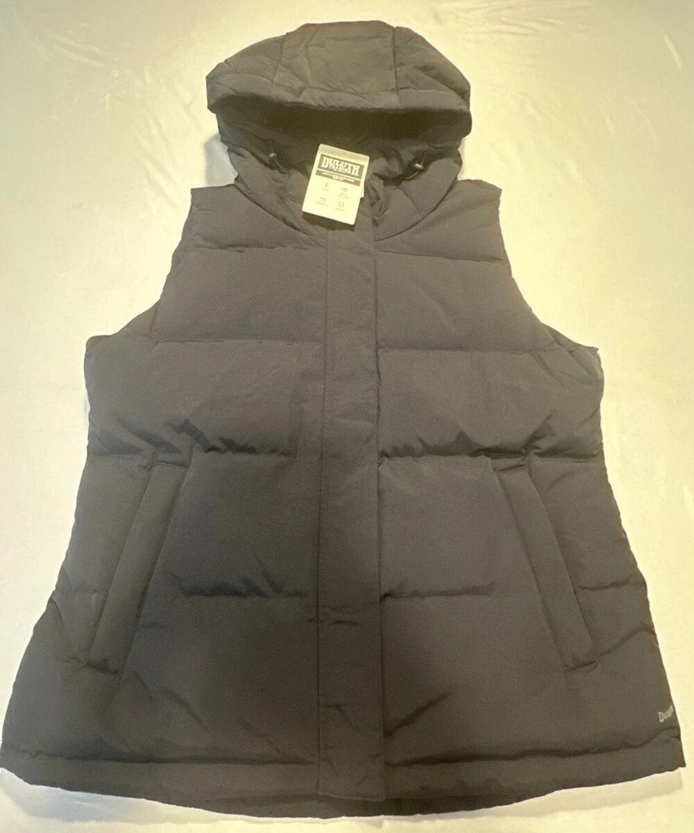 Duluth Trading Women's Ruffer Puffer Hooded Down Vest Size Large Black $159 NWT
